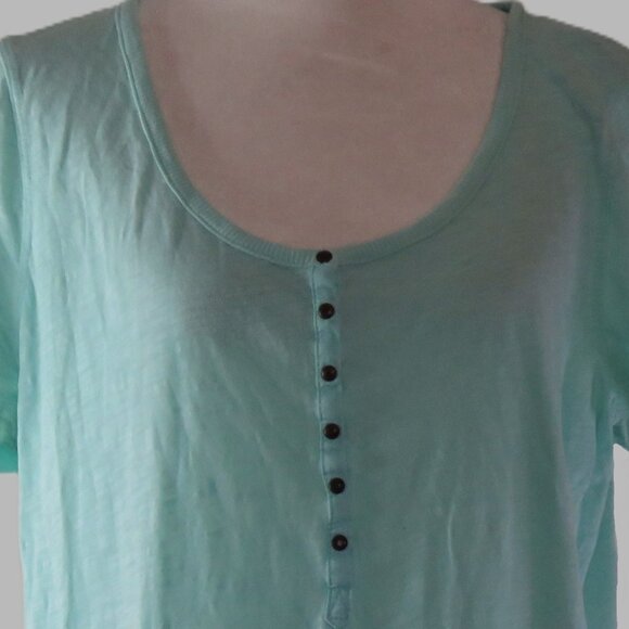 Eddie Baurer Mint Green Short Sleeve Pullover Partial Snap Blouse Size XL (C929) - Picture 1 of 7